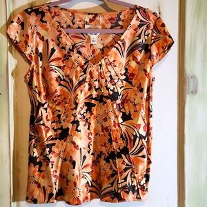 Talbot Women's  Blouse Capped Sleeve  Floral 100% Silk Size 8,excellent Cond.